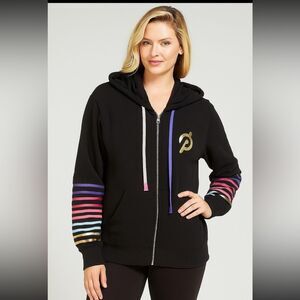 Peloton Spiritual Gangster Size S Zip Up Hoodie Sweatshirt Black Rainbow Ombre